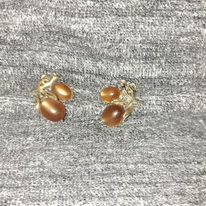 Vintage. Listener Cocoa Brown Moonglow Lucite Fruit earrings. Signed Lisner